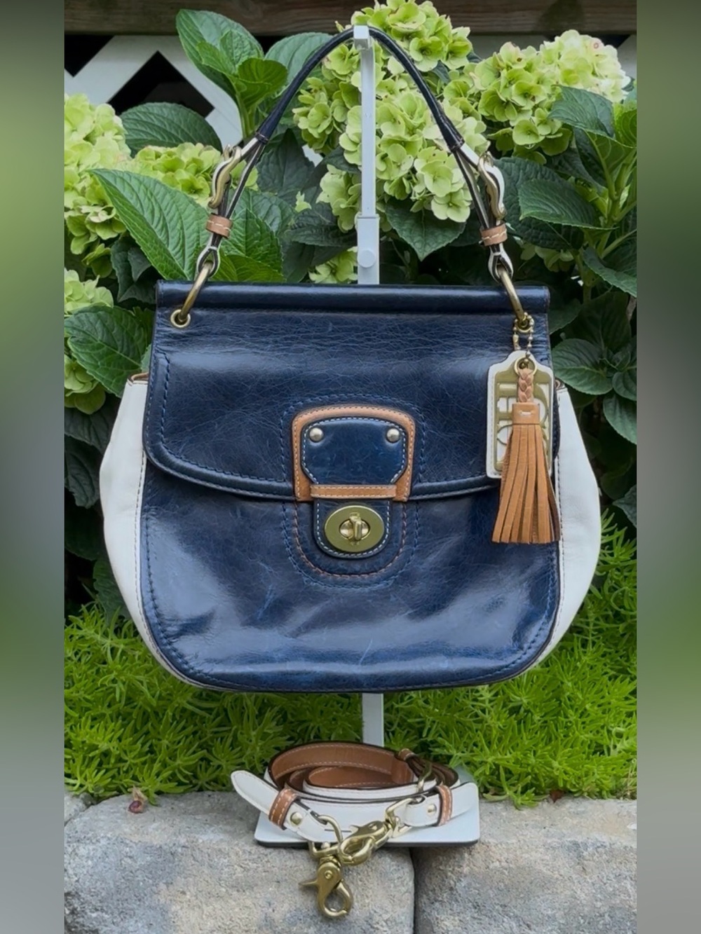 COACH 19031 LEGACY WILLIS Navy White Tan Soft LEATHER Satchel Crossbody BAG